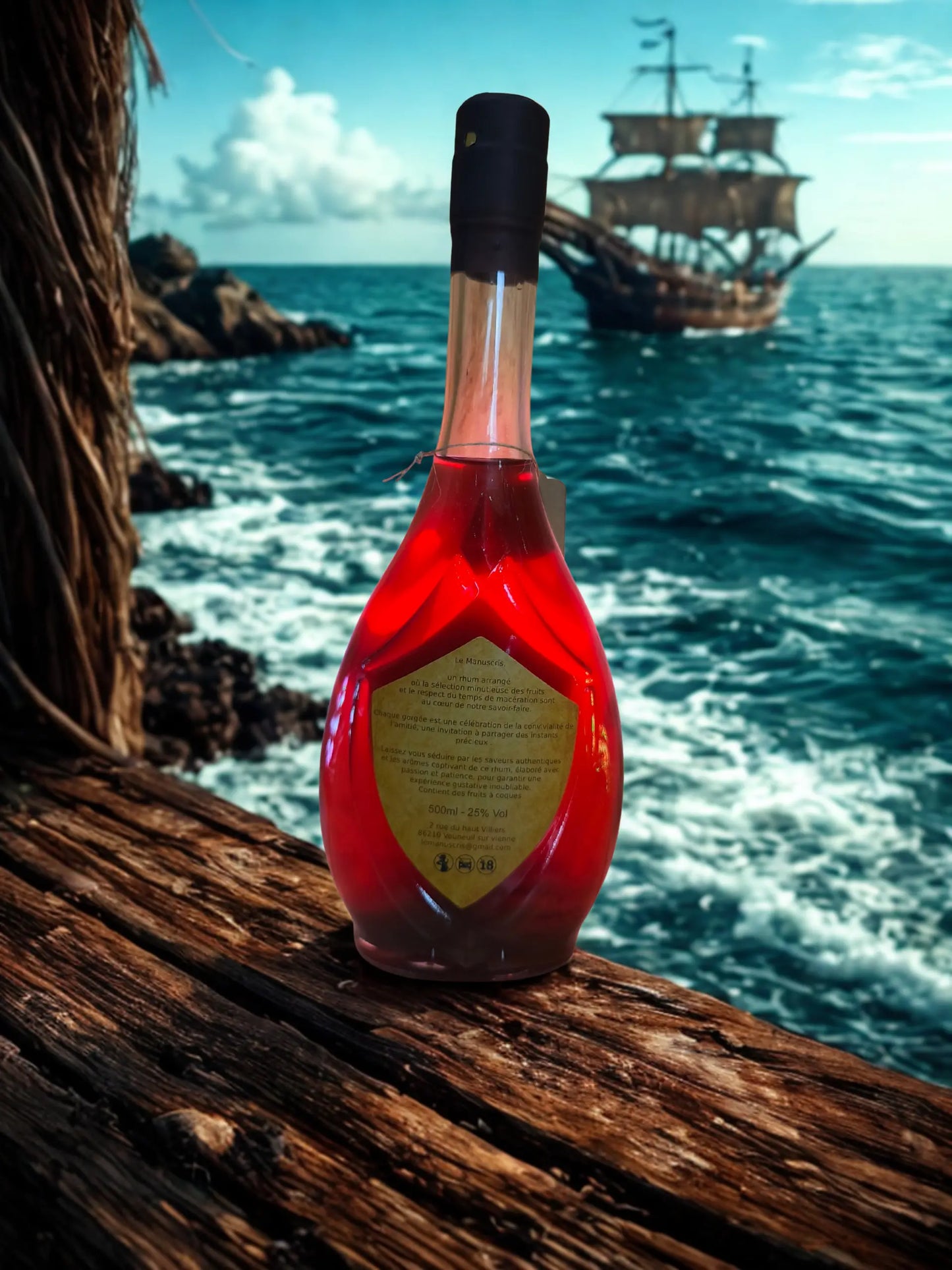 bouteille Le Manuscris- Rhum arrangé artisanal Fruits du Dragon Fruits Rouges- 500ml - 25% vol.