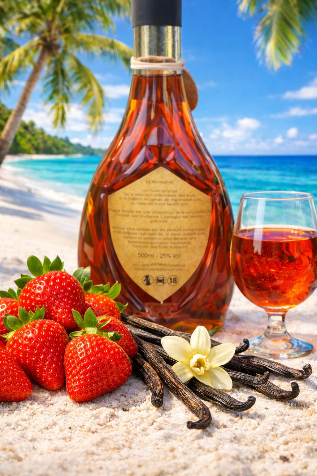 Rhum arrangé artisanal Fraise Vanille (500ml, 25% vol)